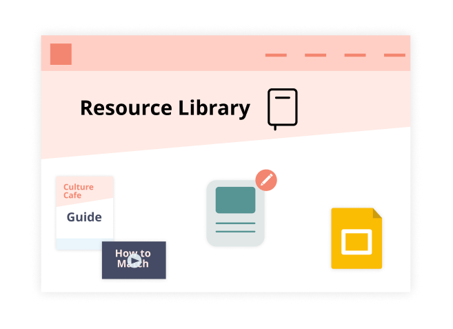 mockup of the wearehuh website showing features like the cards and slide templates in the resource library